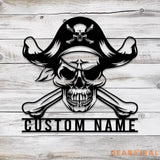 Custom Pirate Skull Metal Sign with LED Light Personalized Pirate Ship Name Sign Skeleton Piracy Decoration Birthday