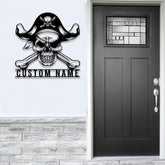 Custom Pirate Skull Metal Sign with LED Light Personalized Pirate Ship Name Sign Skeleton Piracy Decoration Birthday
