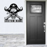 Custom Pirate Skull Metal Sign with LED Light Personalized Pirate Ship Name Sign Skeleton Piracy Decoration Birthday