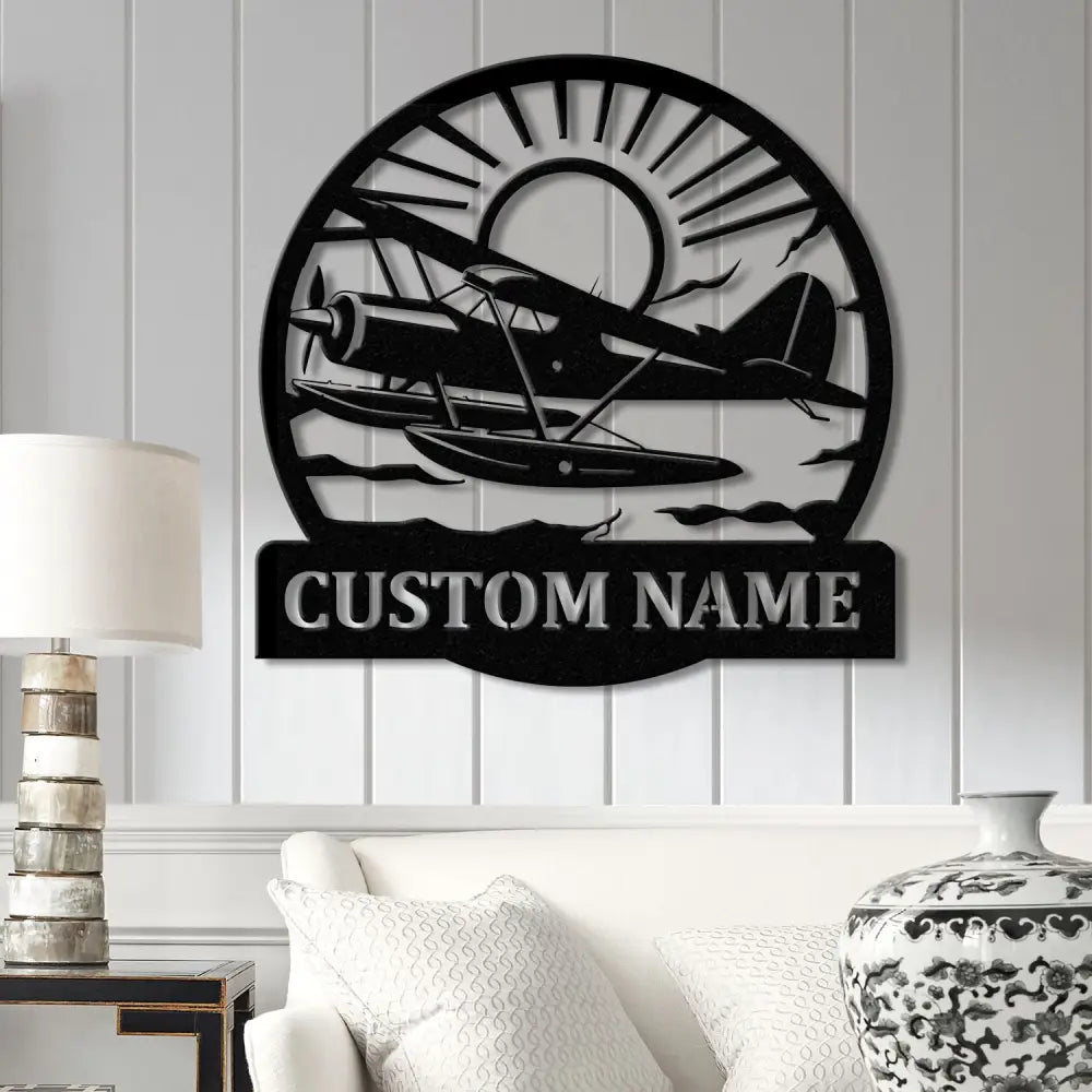 Custom Plane with Floats Metal Sign Art with LED Light Personalized Aircraft Pilot Sign Mechanic Gift Custom Plane Wall