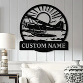 Custom Plane with Floats Metal Sign Art with LED Light Personalized Aircraft Pilot Sign Mechanic Gift Custom Plane Wall