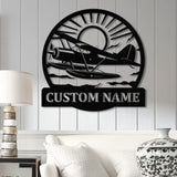 Custom Plane with Floats Metal Sign Art with LED Light Personalized Aircraft Pilot Sign Mechanic Gift Custom Plane Wall