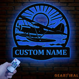 Custom Plane with Floats Metal Sign Art with LED Light Personalized Aircraft Pilot Sign Mechanic Gift Custom Plane Wall
