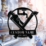 Custom Plumbing Metal Wall Art LED Light - Personalized Plumber Name Sign Home Decor - Repair Service Decoration