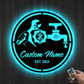 Custom Plumbing Metal Wall Art LED Light Personalized Plumber Name Sign Home Decor Repair Service Decoration Repairman