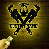 Custom Plumbing Metal Wall Art with LED Light Personalized Plumber Name Sign Home Decor for Repair Services Christmas