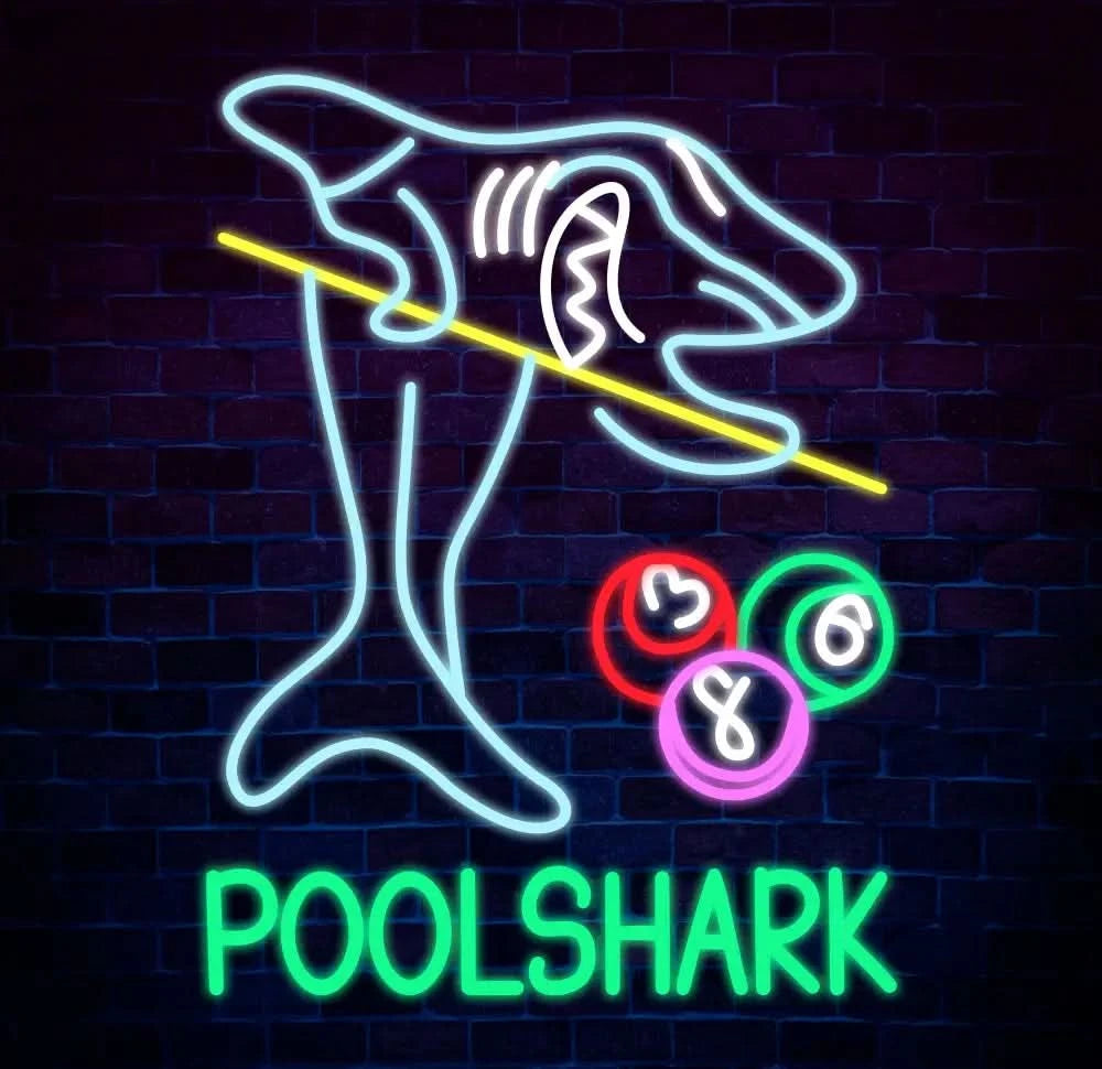 Custom Pool Shark Billiards Neon Sign for Game Room Billiards Hall Garage Sign for Wall Decor Man Cave Neon Sign Bar