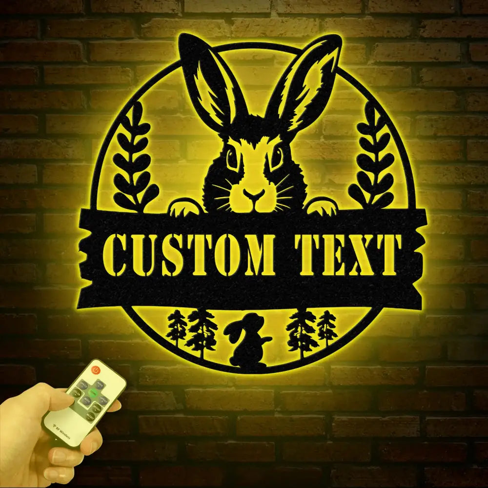 Custom Rabbit Metal Sign with Led Lights Rabbit Lovers Gift Farm Animals Wall Decor Wall Hanging Metal Rabbit Sign Gift