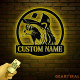 Custom Raccoon Trucker Hat & Sunglasses Metal Sign with Led Light Personalized Raccoon Name Sign Wall Decor for Cabin