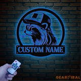 Custom Raccoon Trucker Hat & Sunglasses Metal Sign with Led Light Personalized Raccoon Name Sign Wall Decor for Cabin