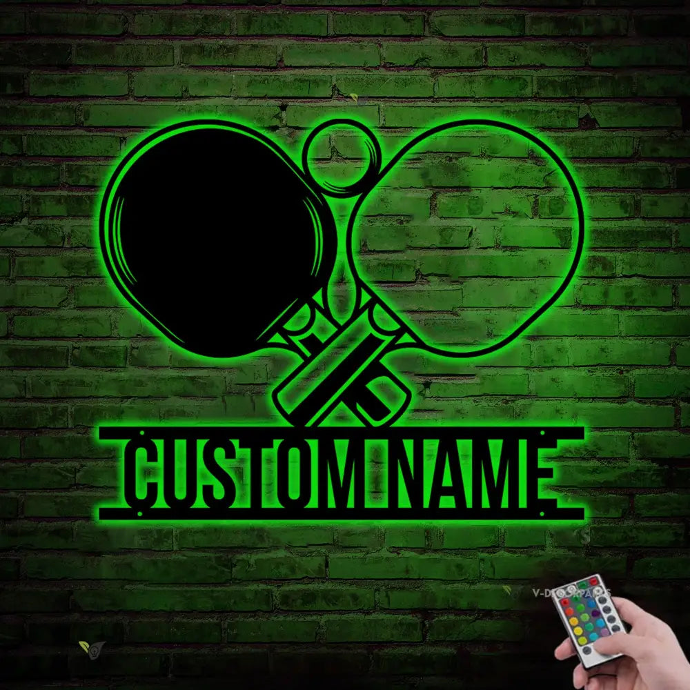Custom Racket Table Tennis Player Metal Wall Art LED Light Personalized Ping Pong Paddle Name Sign Home Decor Kid