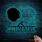 Custom Racket Table Tennis Player Metal Wall Art LED Light Personalized Ping Pong Paddle Name Sign Home Decor Kid