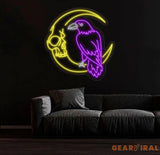 Custom Raven And Moon Skull Neon Sign Raven Led Sign Raven Neon Light Bird Led Light Animal Wall Art Light Gift for