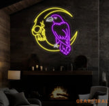 Custom Raven And Moon Skull Neon Sign Raven Led Sign Raven Neon Light Bird Led Light Animal Wall Art Light Gift for