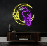 Custom Raven And Moon Skull Neon Sign Raven Led Sign Raven Neon Light Bird Led Light Animal Wall Art Light Gift for