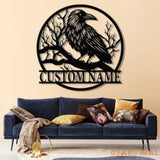 Custom Raven Metal Sign with Led Lights Personalized Black Crow Name Sign Metal Crow Wall Art Raven Birdwatch Decor