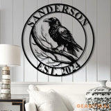 Custom Raven Metal Sign with Led Lights Personalized Black Crow Name Sign Metal Crow Wall Art Raven Birdwatch Decor
