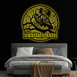 Custom Raven Metal Sign with Led Lights Personalized Black Crow Name Sign Metal Crow Wall Art Raven Birdwatch Decor