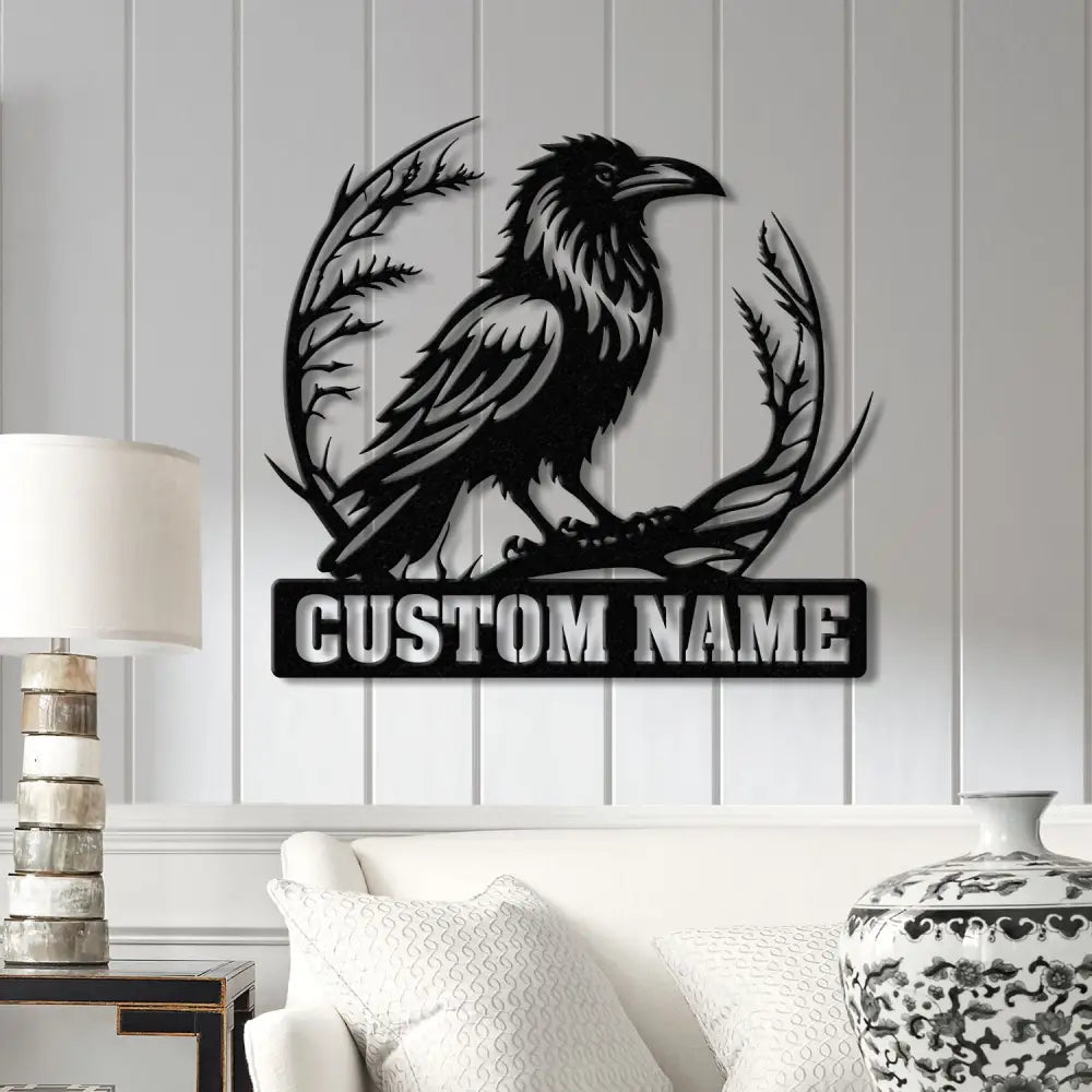 Custom Raven Metal Sign with Led Lights Personalized Black Crow Name Sign Metal Crow Wall Art Raven Birdwatch Decor