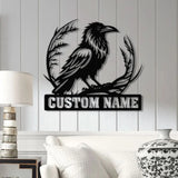 Custom Raven Metal Sign with Led Lights Personalized Black Crow Name Sign Metal Crow Wall Art Raven Birdwatch Decor