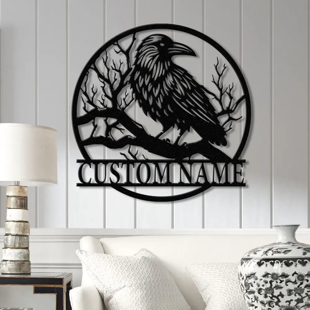 Custom Raven Metal Sign with Led Lights Personalized Black Crow Name Sign Metal Crow Wall Art Raven Birdwatch Decor