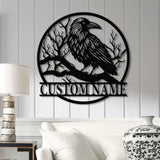 Custom Raven Metal Sign with Led Lights Personalized Black Crow Name Sign Metal Crow Wall Art Raven Birdwatch Decor