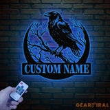 Custom Raven Metal Sign with Led Lights Personalized Black Crow Name Sign Metal Crow Wall Art Raven Birdwatch Decor