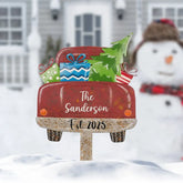 Custom Red Truck Christmas Sign Personalized Family Name Christmas Metal Sign Last Name Family Sign Outdoor Christmas