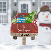 Custom Red Truck Christmas Sign Personalized Family Name Christmas Metal Sign Last Name Family Sign Outdoor Christmas