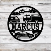 Custom Rescue Vehicles Name Sign Personalized Children’s Metal Name Sign Metal Vehicle Themed Wall Art Kid’s Nursery