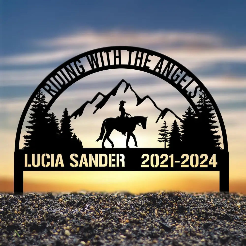 Custom Riding With The Angels Cowboy Memorial Stake Sign Sympathy Sign Grave Marker Remembrance Stake Garden Decor