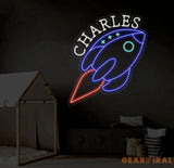 Custom Rocket Name Neon Sign Space Kids Name Neon Sign Personalized Rocket Neon Sign Handmade LED Light Kids Room Decor