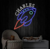 Custom Rocket Name Neon Sign Space Kids Name Neon Sign Personalized Rocket Neon Sign Handmade LED Light Kids Room Decor