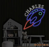 Custom Rocket Name Neon Sign Space Kids Name Neon Sign Personalized Rocket Neon Sign Handmade LED Light Kids Room Decor