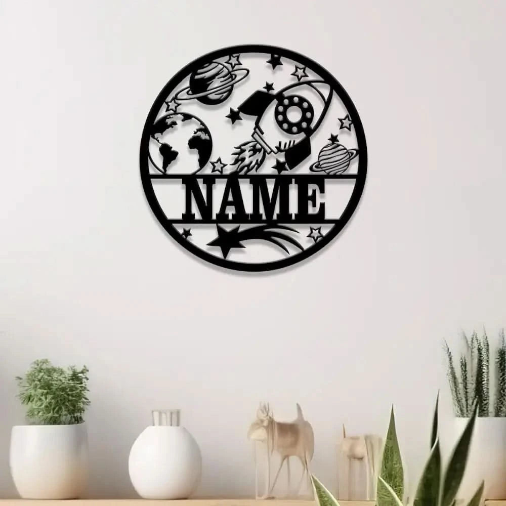 Custom Rocket Name Sign with Led Light Personalized Metal Space Wall Art Kids Room Nursery Decor Astronaut Space Wall