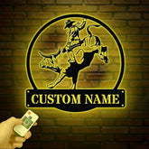 Custom Rodeo Metal Wall Art with Led Light - Cowboy Riding Horse LED Sign Bedroom Rodeo Decor Wall Decor Horse Metal