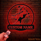 Custom Rodeo Metal Wall Art with Led Light - Cowboy Riding Horse LED Sign Bedroom Rodeo Decor Wall Decor Horse Metal