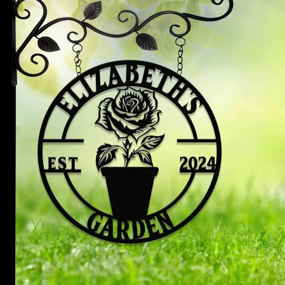 Custom Rose Garden Metal Wall Sign Personalized Outdoor Garden Sign Mom Roses Sign Garden Hanging Flower Bouquet Art