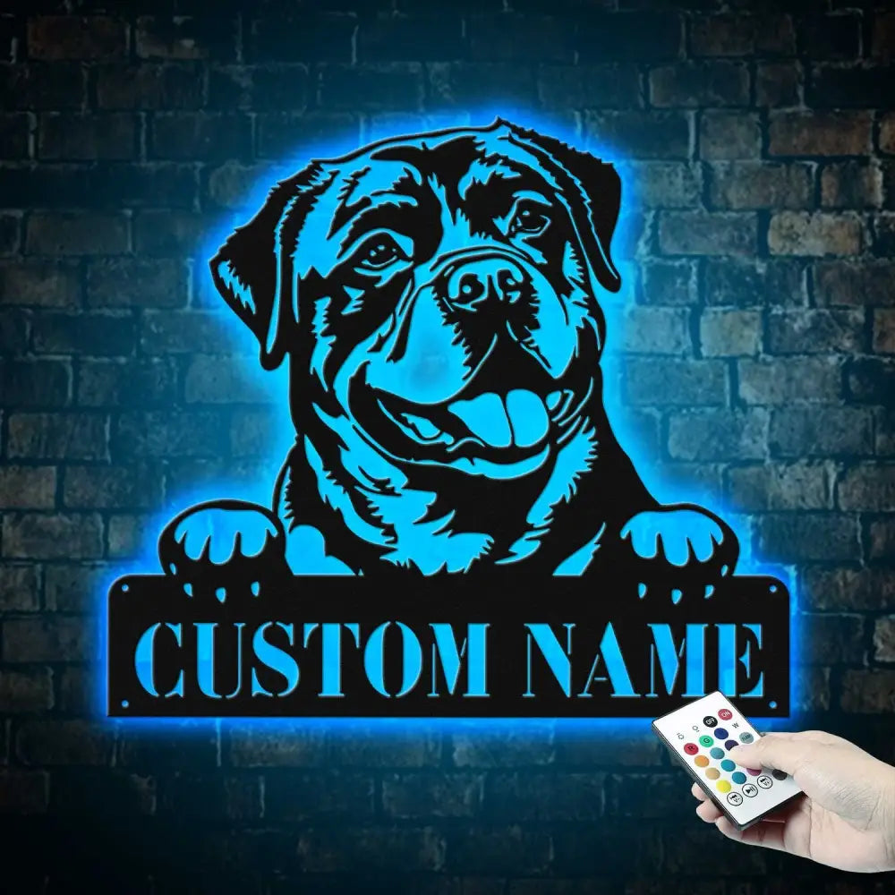 Custom Rottweiler Metal Wall Art LED Light Personalized Dog Lover Name Sign Home Decor Kids Nursery Pet Decoration