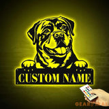 Custom Rottweiler Metal Wall Art LED Light Personalized Dog Lover Name Sign Home Decor Kids Nursery Pet Decoration