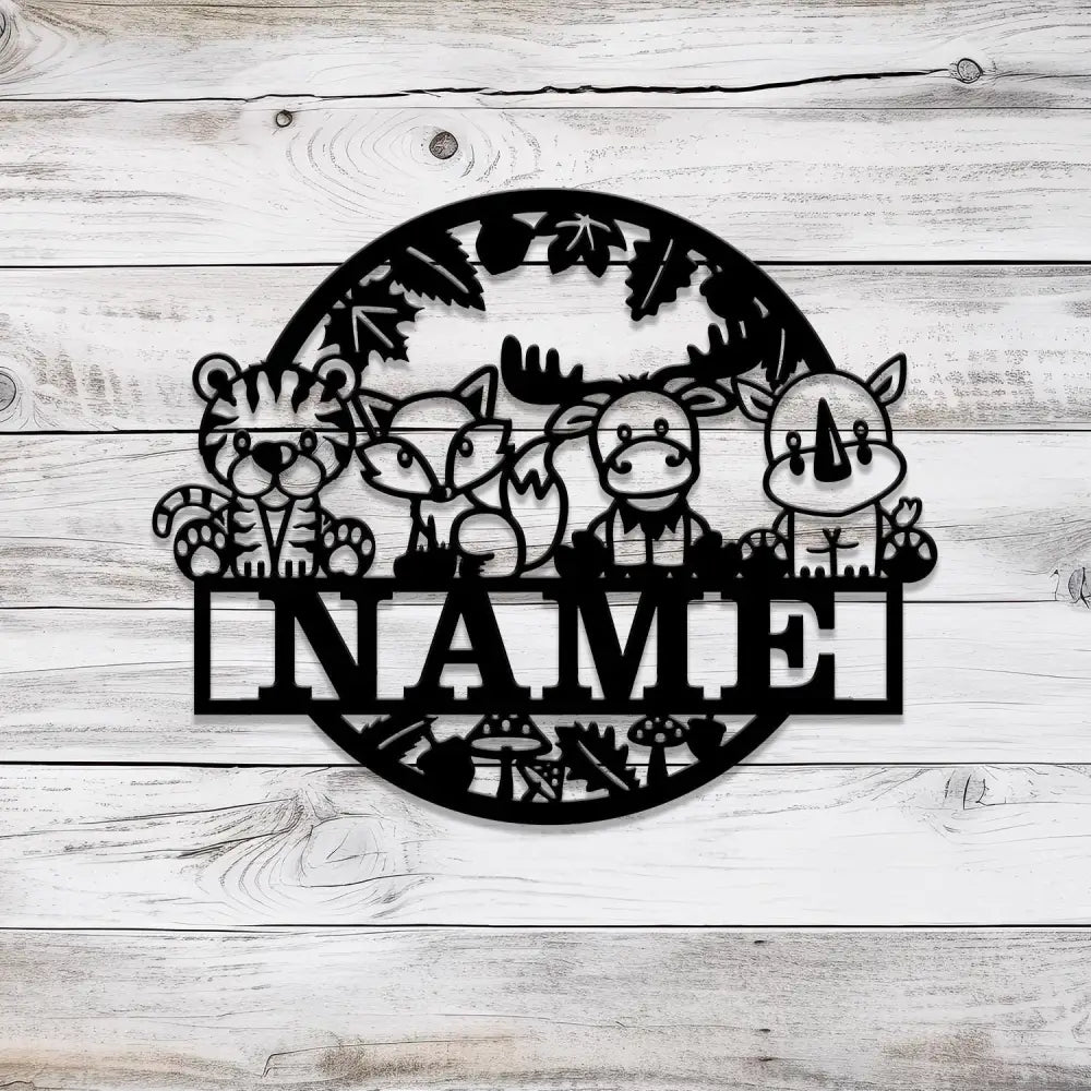 Custom Safari Animals Name Sign Metal Safari Sign Metal Wall Art Safari Nursery Decor Animal Name Sign Kid’s Nursery