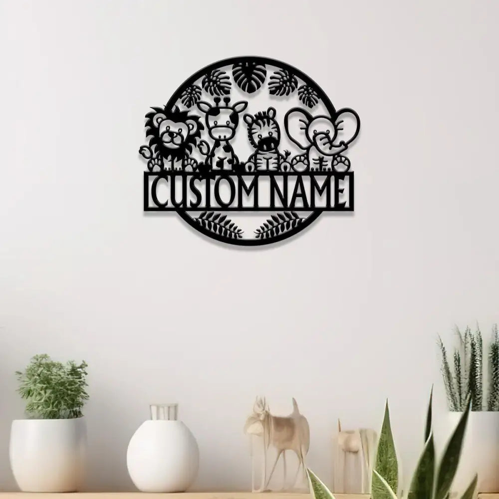 Custom Safari Animals Name Sign Metal Safari Sign Metal Wall Art Safari Nursery Decor Animal Name Sign Kid’s Nursery