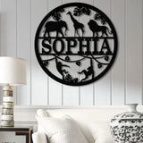 Custom Safari Animals Name Sign Metal Safari Sign Metal Wall Art Safari Nursery Decor Animal Name Sign Kid’s Nursery