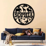 Custom Safari Animals Name Sign Metal Safari Sign Metal Wall Art Safari Nursery Decor Animal Name Sign Kid’s Nursery