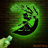 Custom Samurai Cat Wall Art with Led Lights Personalized Cute Samurai Cat Metal Sign Japanese Art Decor Cat Sign Decor