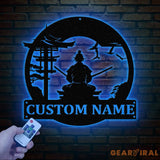Custom Samurai Metal Wall Art with LED Lights Personalized Japanese Warrior Silhouette Decor Man Cave Night Light or