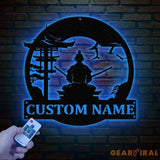 Custom Samurai Metal Wall Art with LED Lights Personalized Japanese Warrior Silhouette Decor Man Cave Night Light or