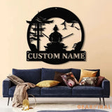 Custom Samurai Metal Wall Art with LED Lights Personalized Japanese Warrior Silhouette Decor Man Cave Night Light or