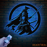 Custom Samurai Metal Wall Art with LED Lights Personalized Japanese Warrior Silhouette Decor Man Cave Night Light or