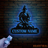 Custom Samurai Metal Wall Art with LED Lights Personalized Japanese Warrior Silhouette Decor Man Cave Night Light or